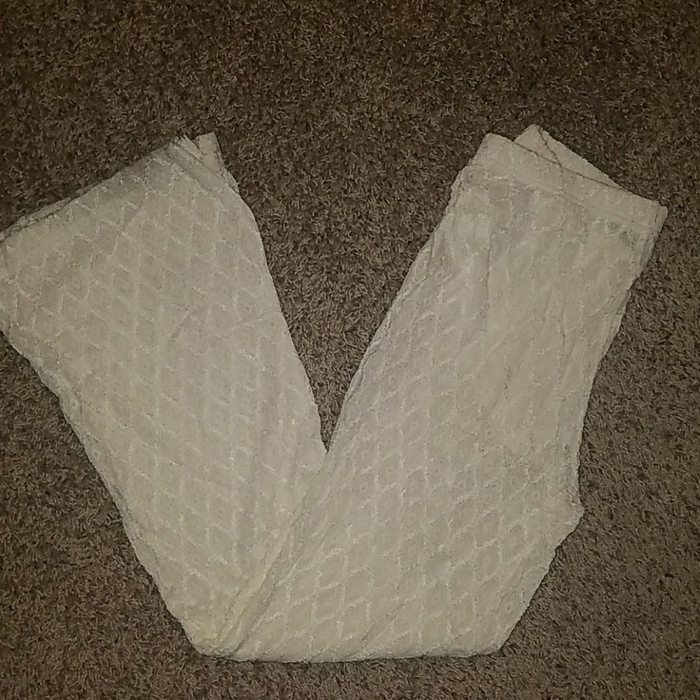 Cream Lace Wide Leg Pants